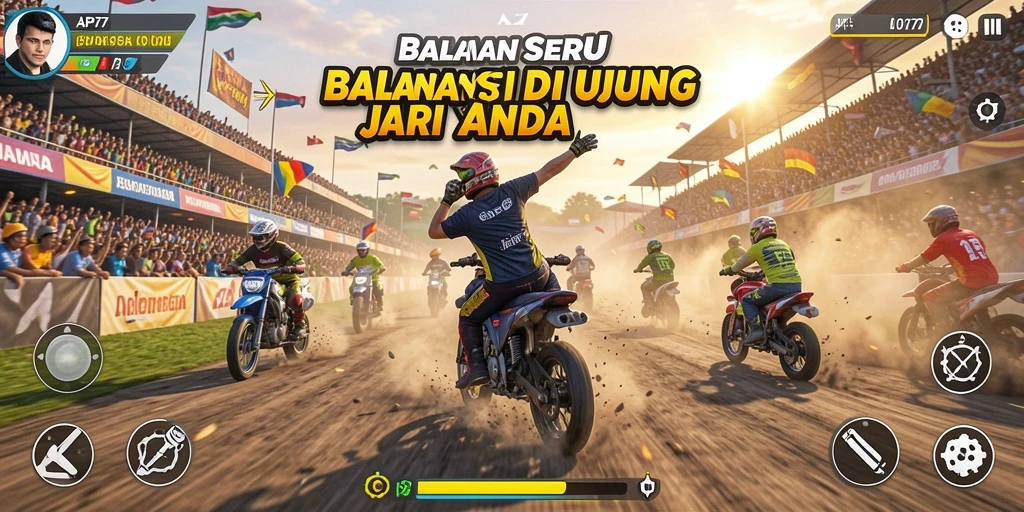 Tampilan gameplay seru dari API77 dengan mobil balap yang beraksi.