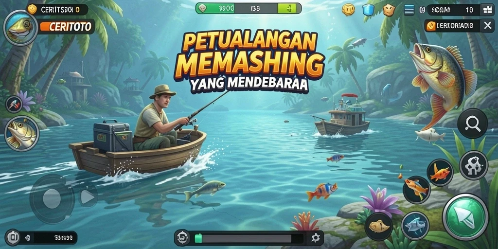 Tampilan gameplay CERITOTO menampilkan aksi memancing yang seru dan menawan.