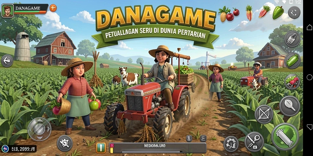 Screenshot gameplay <strong>DANAGAME</strong> yang menunjukkan suasana kebun yang indah.