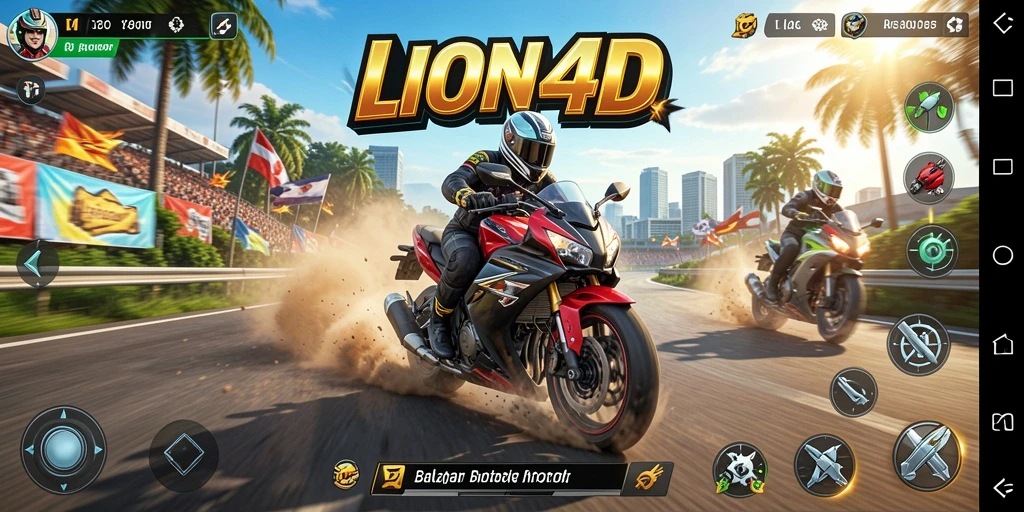 Tampilan mendebarkan dari gameplay balapan motor LION4D.