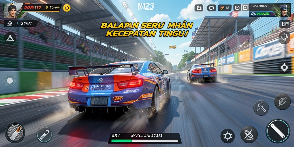 Tampilan gameplay NOX123 yang mendebarkan dan penuh aksi balap.