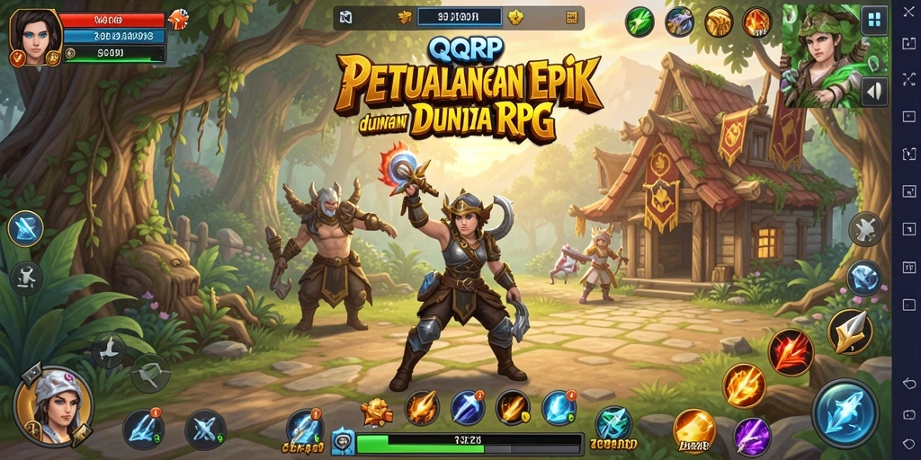 Tampilan gameplay QQRP dengan karakter yang bertarung di dunia fantasi.