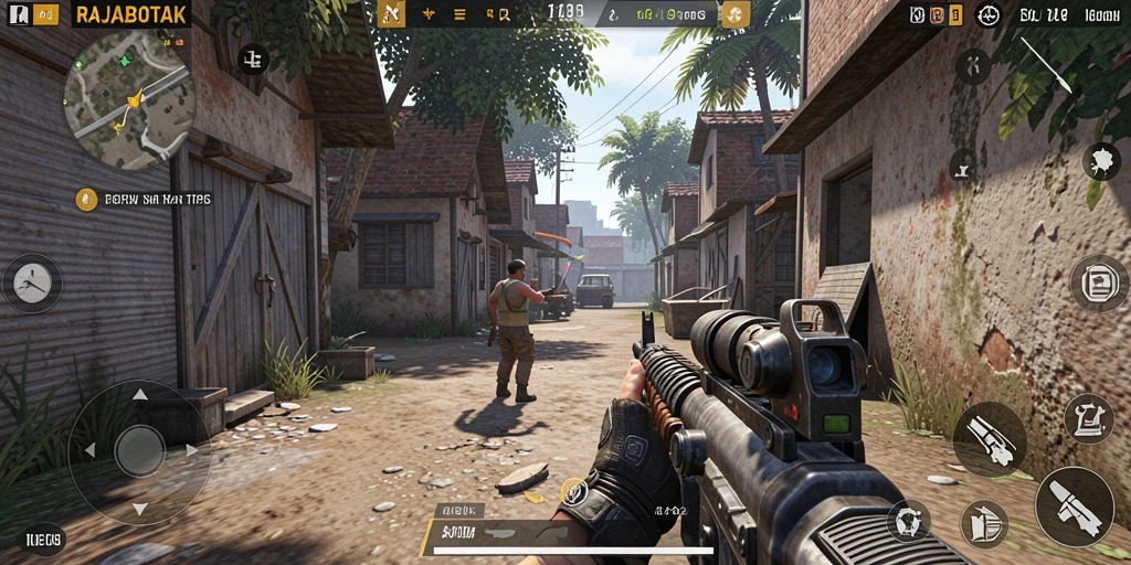 Tampilan seru gameplay RAJABOTAK dalam pertempuran TPS.