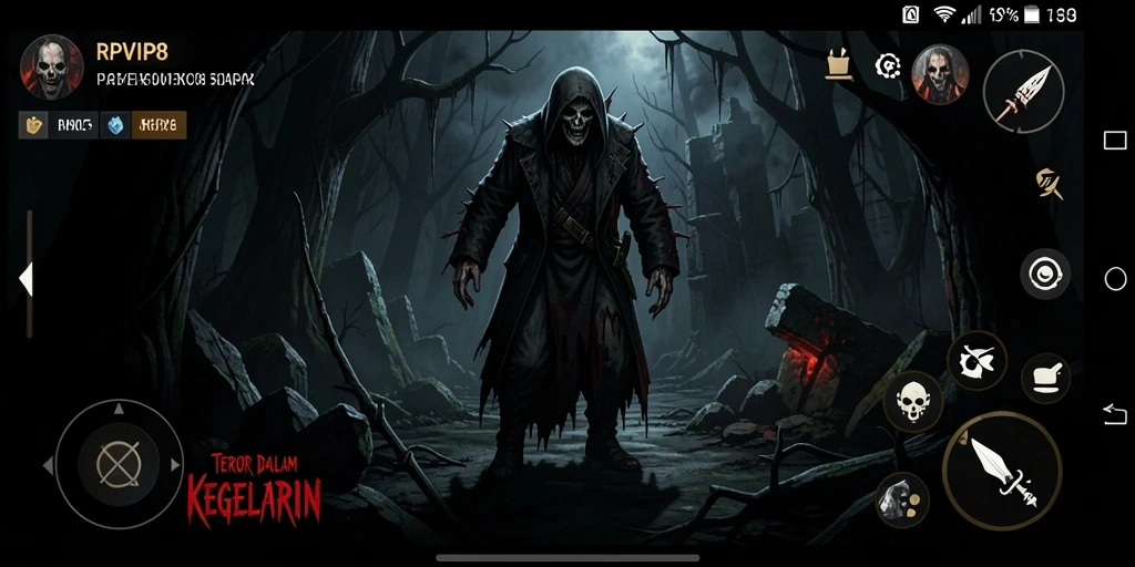 Screenshot gameplay RPVIP8 yang menampilkan suasana mencekam dan menakutkan.