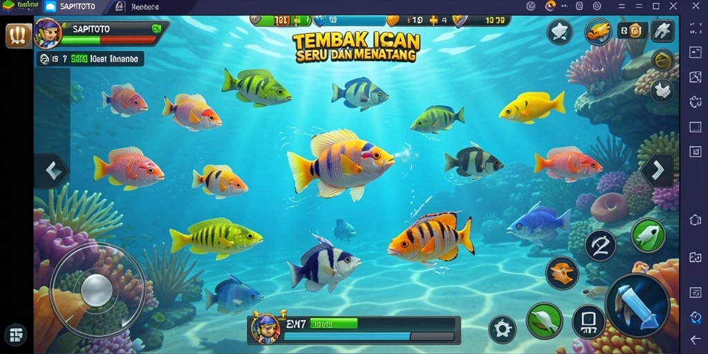Screenshot gameplay SAPITOTO menampilkan aksi tembak ikan yang seru.