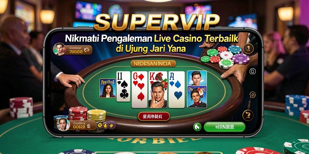 Screenshot gameplay SUPERVIP dengan dealer langsung dan interaksi sosial.