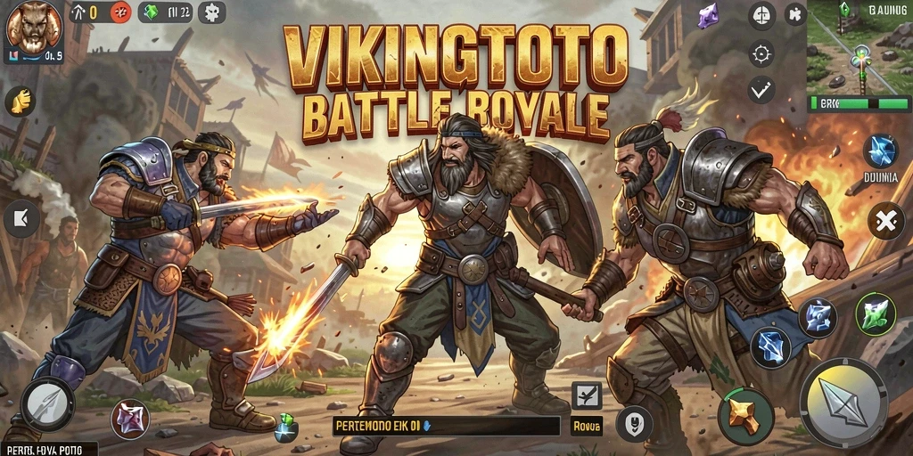 Screenshot gameplay menampilkan aksi seru di <strong>VIKINGTOTO</strong> Battle Royale.
